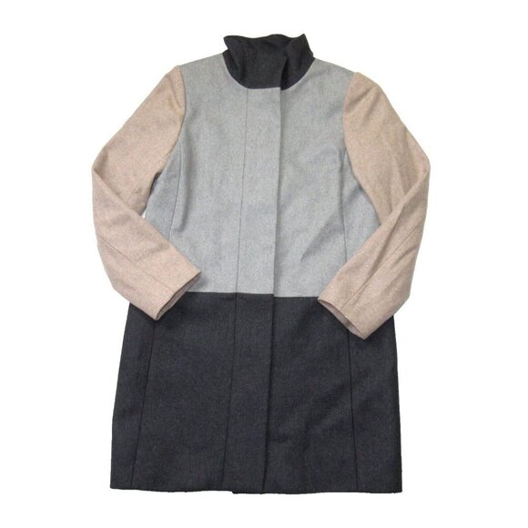 NWT J.Crew Colorblock Funnelneck Coat in Heather Gray Camel Wool 10 $398 - Picture 2 of 8